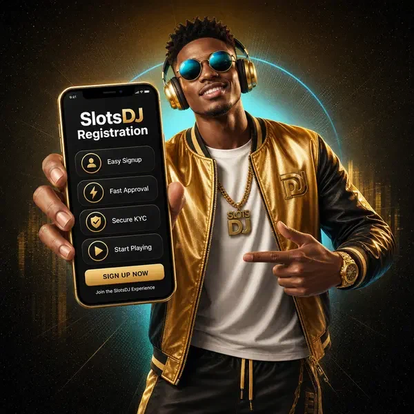 Player signing up at SlotsDJ with smartphone showing secure registration interface